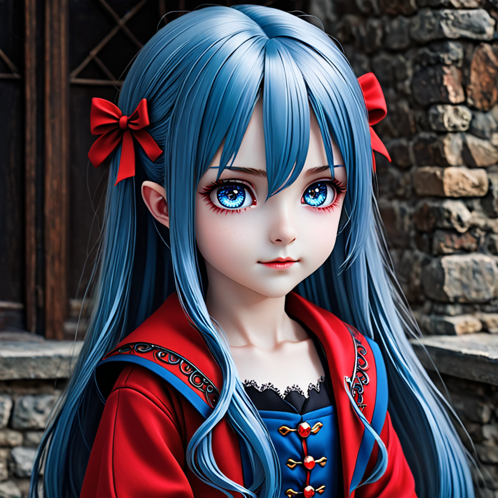 Free Ai Image Generator - High Quality and 100% Unique Images - iPic.Ai —  Little Loli vampire with long blue hair and shiny blue eyes wearing red  clothes style anime