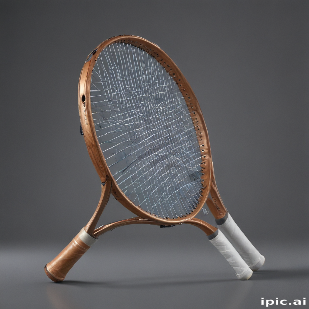 Vintage Tennis Racket with a Unique Cracked String Pattern and Design