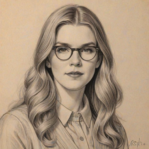Lovely Lily Rabe, pencil sketch, portrait of Magnificent woman 1923s in glasses, hair style beatnik, outline, clear lines, fine lines, 8k