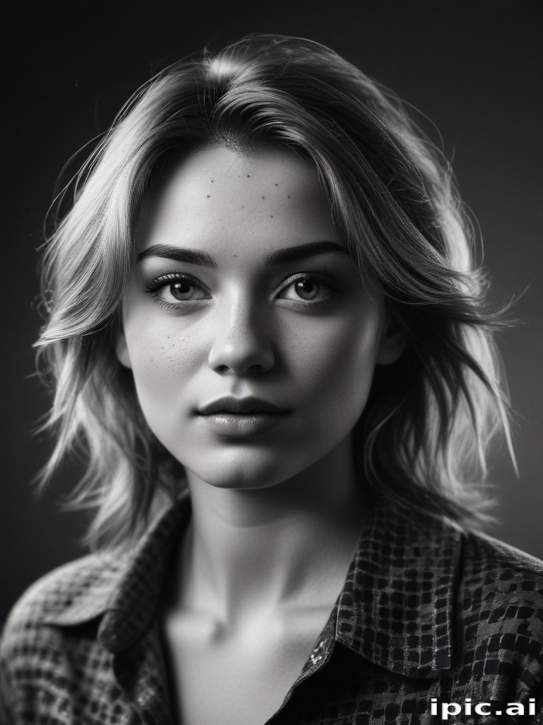 Stunning Black and White Portrait of a Young Woman with Freckles