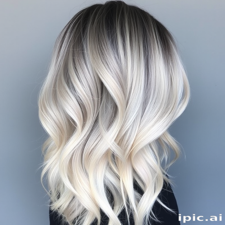 Ethereal silver ombre with soft waves, dubbed "Moonlit Mist," transitions from dark roots to a luminous, ethereal silver that seems to glow