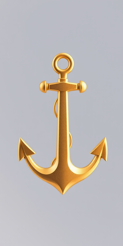 create a high-resolution image of a golden anchor icon on a transparent background, use a Canon EOS R5 camera, 50mm lens, f/2.8 aperture, ISO 100, natural lighting, with a soft focus effect to enhance the icon's details