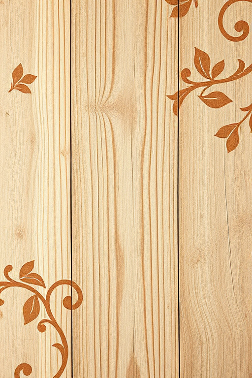 Create a detailed image of a vintage wooden background with intricate floral patterns in pale brown, using a DSLR camera with a 50mm lens, aperture set to f/2.8, ISO 100, and a soft focus effect to enhance texture and depth.