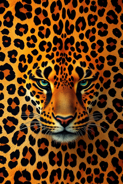 generate a high-resolution leopard print pattern with vivid colors and sharp details, using a DSLR camera with a 50mm lens at f/2.8, ISO 100, 1/200s, overhead view, studio lighting for enhanced texture and clarity