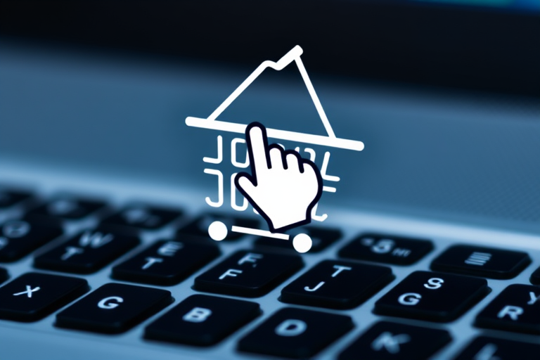 Regenerate an image of a shopping basket icon with a hand cursor on a keyboard background, using a DSLR camera with a 50mm lens, f/2.8 aperture, 1/125 sec shutter speed, and soft diffused lighting.