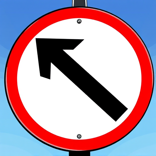 Create a vibrant and detailed illustration of a no left turn road sign featuring a bold black arrow inside a red circle with a diagonal line crossing it, captured with a DSLR camera at f/8 aperture, 1/200 shutter speed, and ISO 100, using a wide-angle lens to enhance depth and clarity.