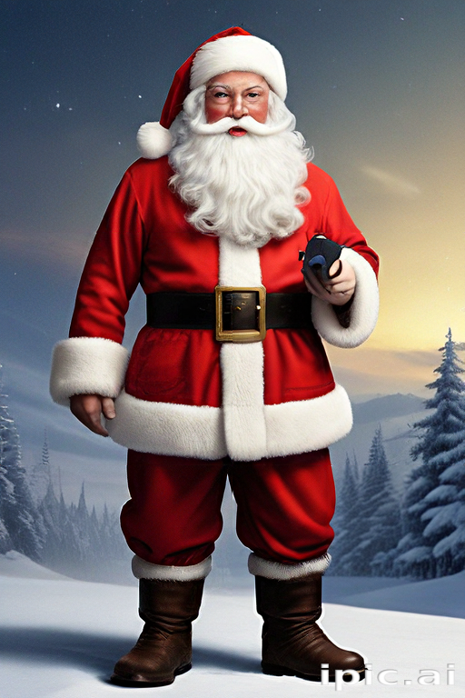 Jolly Santa Claus Standing in a Winter Wonderland with Cheerful Spirit