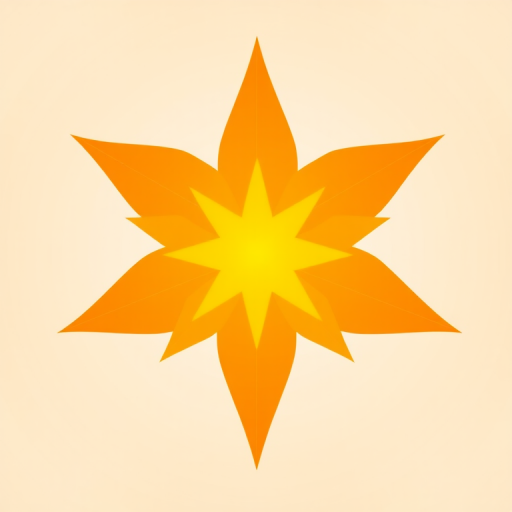 Create a vibrant star graphic with a gradient from deep orange to bright yellow, captured in a high-resolution 50mm lens shot at f/2.8, with a soft-focus background, using a DSLR camera.
