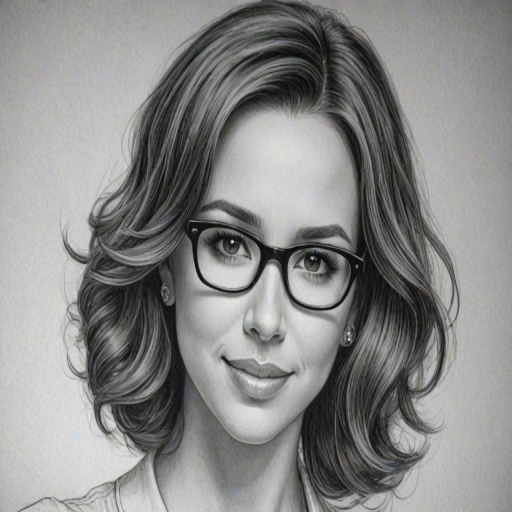 Splendid Lacey Chabert, pencil sketch, portrait of Lovely woman 1927s in glasses, hair style beatnik, outline, clear lines, fine lines, 8k