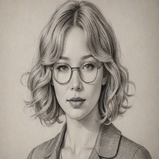 Comely Haley Bennett, pencil sketch, portrait of Enticing woman 1934s in glasses, hair style beatnik, outline, clear lines, fine lines, 8k
