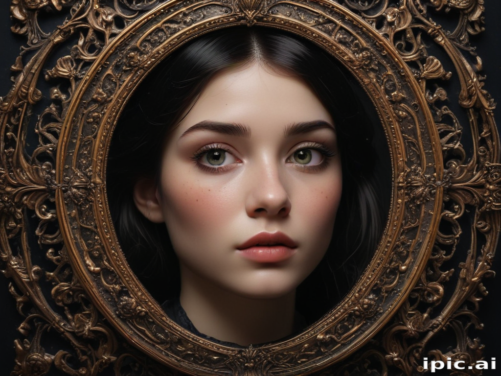 Portrait In Frame Elegant Portrait Framed in Intricate Vintage Frame with Soft Lighting