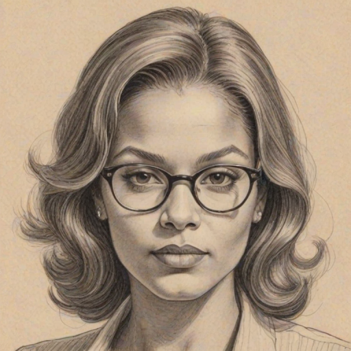 Enchanting Mo'Nique, pencil sketch, portrait of Splendid woman 1973s in glasses, hair style beatnik, outline, clear lines, fine lines, 8k
