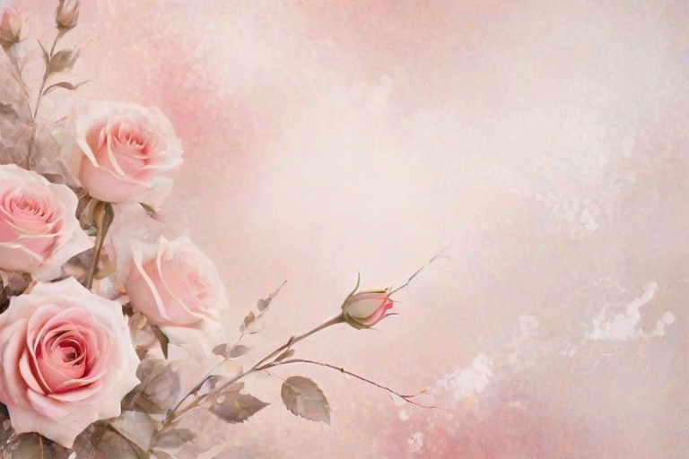 regenerate a soft, abstract background featuring blended pink and white hues with faint floral elements and texture, resembling watercolor painting with roses in the corner