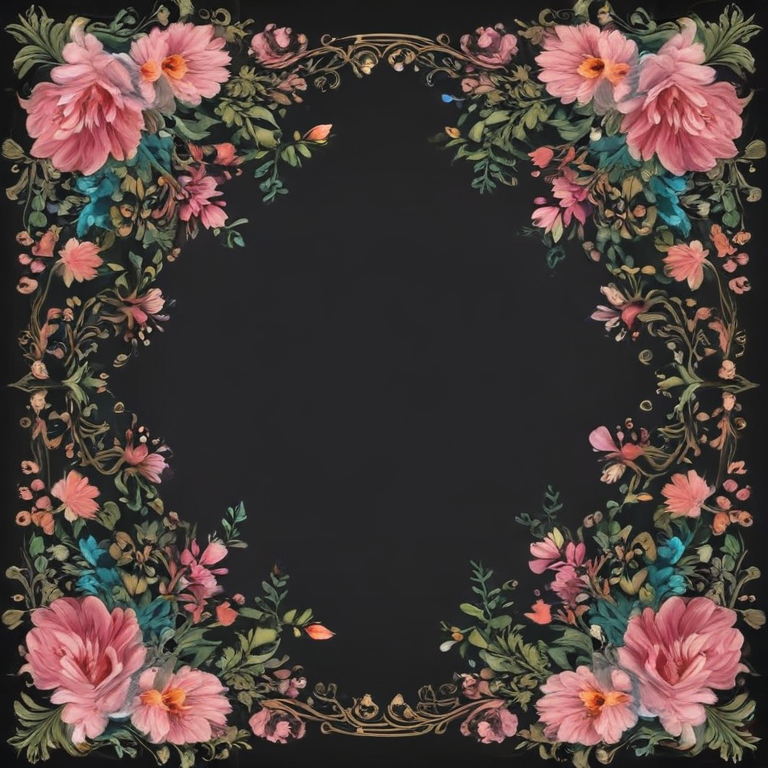 Elegant Floral Border Design with Vibrant Flowers on a Dark Background