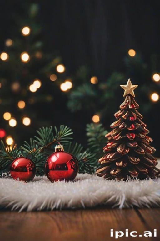 Festive Photo Small Festive Holiday Scene with a Miniature Christmas Tree and Ornaments