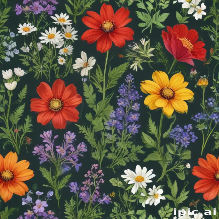 A Vibrant Floral Pattern Featuring a Variety of Colorful Wildflowers ...
