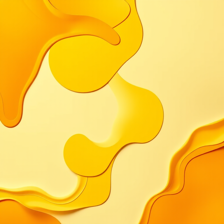 create a vibrant abstract art piece featuring organic, flowing shapes in a bright yellow color on a soft cream background, shot with a Canon EOS R5 at f/5.6, ISO 100, 50mm lens, natural light, top-down view, high contrast and sharp detail