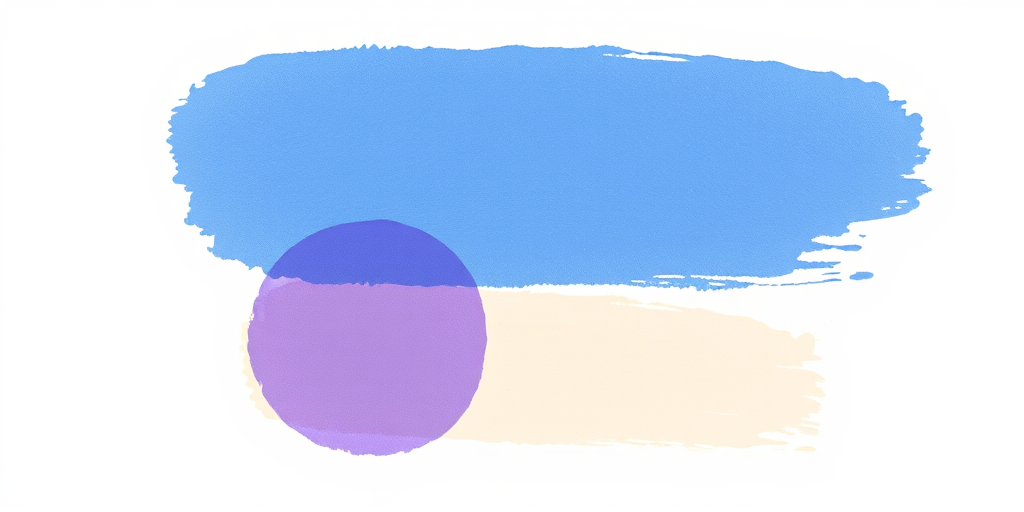 Create a high-resolution image of abstract paint strokes featuring a blue square, a purple circle, and a beige rectangle on a transparent background, with a DSLR camera, 50mm lens, f/2.8 aperture, and soft diffused lighting.