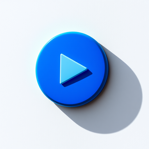 Create a high-resolution image of a blue circular play and pause button with a long shadow effect, using a DSLR camera, 50mm lens, aperture f/1.8, ISO 100, shot in natural light from a slight angle to capture depth and detail.