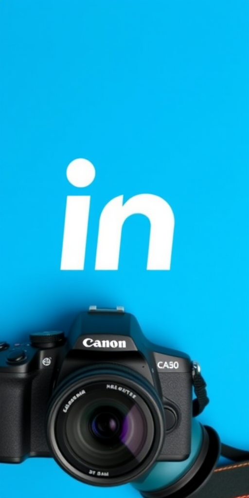 Create a clean and modern logo for a professional networking platform with a blue background, incorporating a stylized letter "in" in white, using a DSLR camera with a 50mm lens, f/2.8 aperture, ISO 100, captured in a flat lay style to enhance clarity and focus.