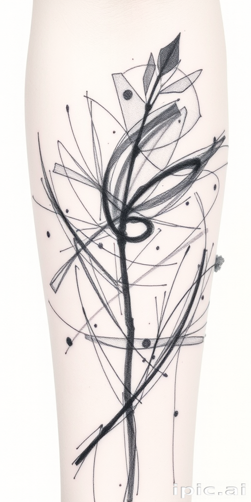 Sketch-style tattoo titled "Artistic Impressions" resembling a pencil or charcoal drawing with loose lines, shading, and a raw, unfinished quality that captures the artist's hand