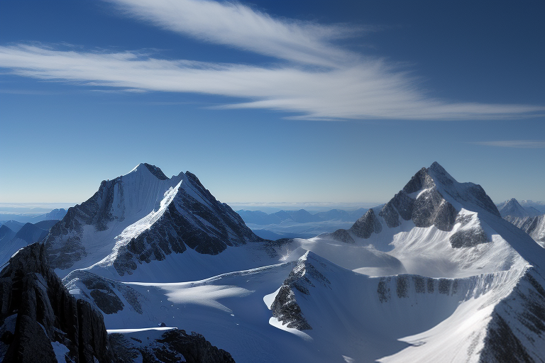 Majestic Snow-Capped Peaks Under a Clear Blue Sky in Mountain Range.