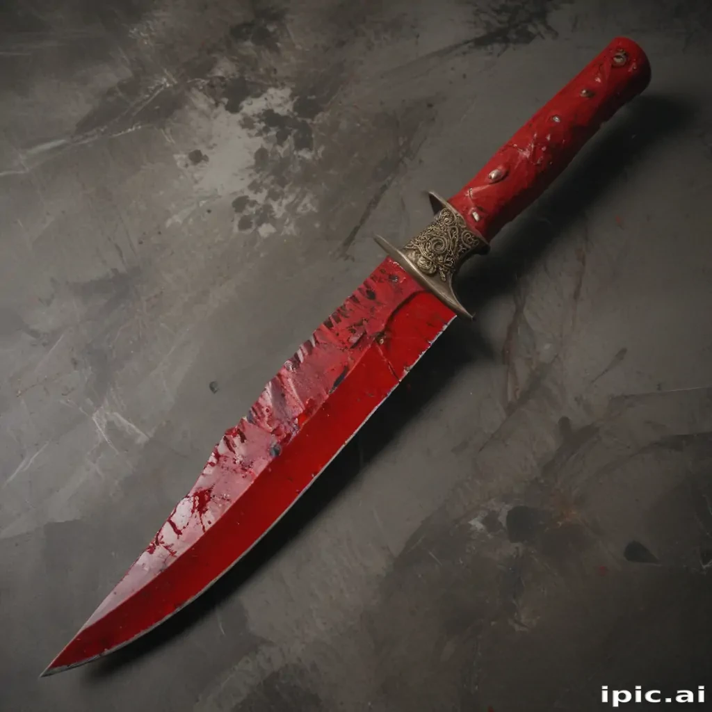 An Intricately Designed Blood Stained Knife On A Dark Background