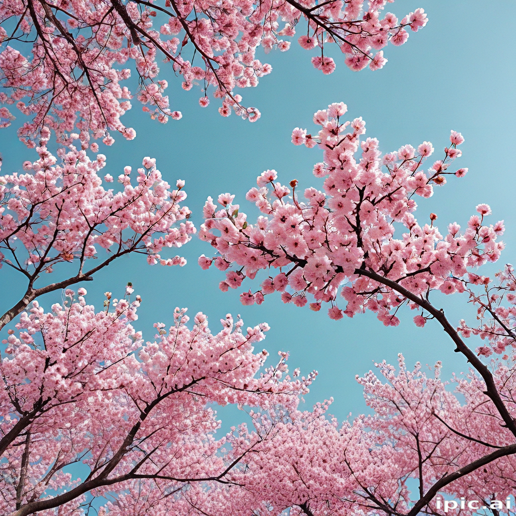 Delicate Cherry Blossom Trees Under a Clear Blue Sky in Springtime