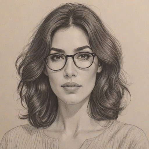 Splendid Lela Loren, pencil sketch, portrait of Captivating woman 1964s in glasses, hair style beatnik, outline, clear lines, fine lines, 8k