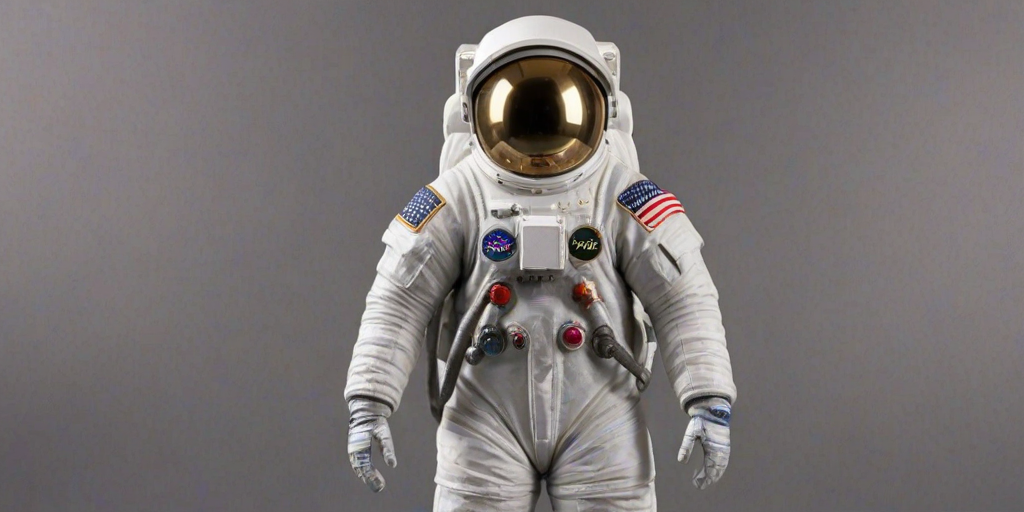St4tue, full body, figurine of an Nasa astronaut, high resolution, he is wearing a Nasa space suit, he is holding an american flag, He is wearing the helmet, the image is very detailed
