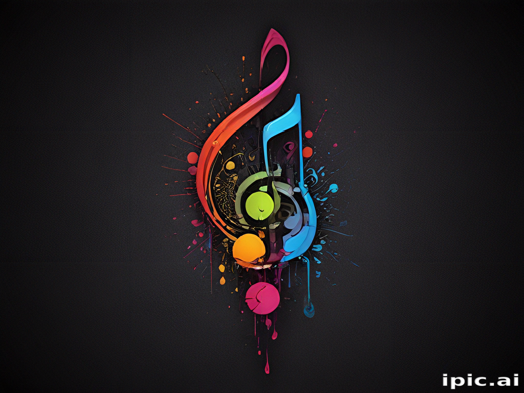 Colorful Musical Note Design with Vibrant Splashes of Paint and Energy