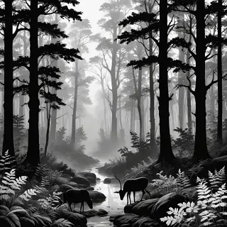 forest clipart black and white