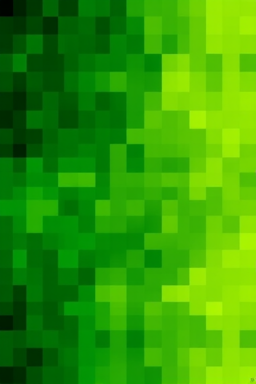 Generate an abstract background of various green shades in a pixelated style, captured with a DSLR camera, aperture f/8, ISO 100, 24mm lens, top-down view, vibrant color saturation.