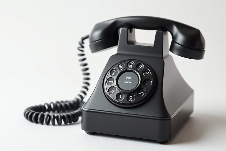 Create a high-resolution image of a classic telephone icon on a white background, using a DSLR camera with a 50mm lens, f/2.8 aperture, 1/125 second shutter speed, and an ISO of 100, capturing a sharp and clear view from a straight-on angle.