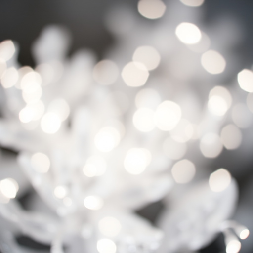 Generate an abstract image featuring soft, shimmering lights and blurred textures resembling festive decorations. Include elements that suggest a holiday atmosphere, with a focus on silver and white tones. Emphasize bokeh effects and a dreamy quality.