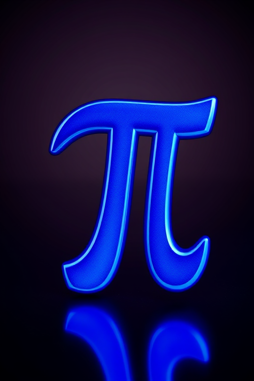 Generate a glossy blue pi symbol with a smooth metallic finish, 50mm lens, f/2.8 aperture, ISO 100, shot at eye level with a soft-focus background, using a DSLR camera.