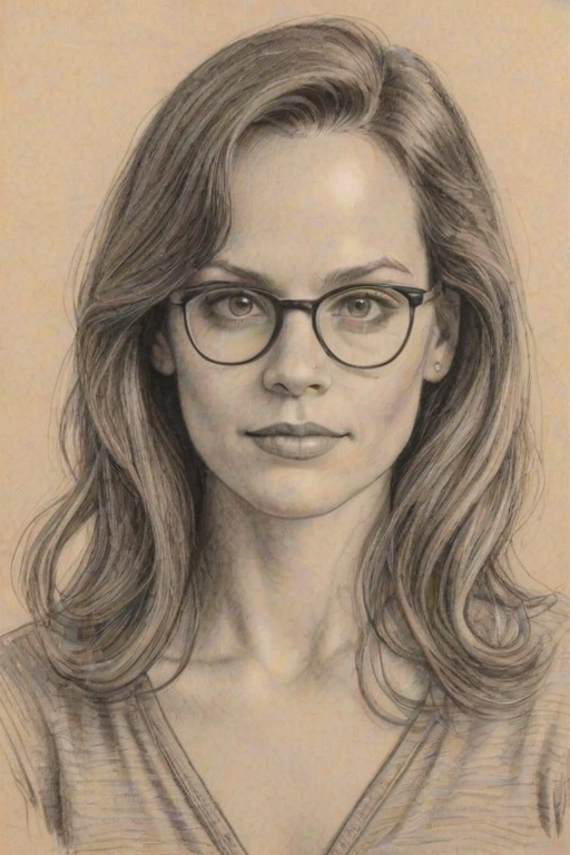 Comely Diedrich Bader, pencil sketch, portrait of Captivating woman 1921s in glasses, hair style beatnik, outline, clear lines, fine lines, 8k