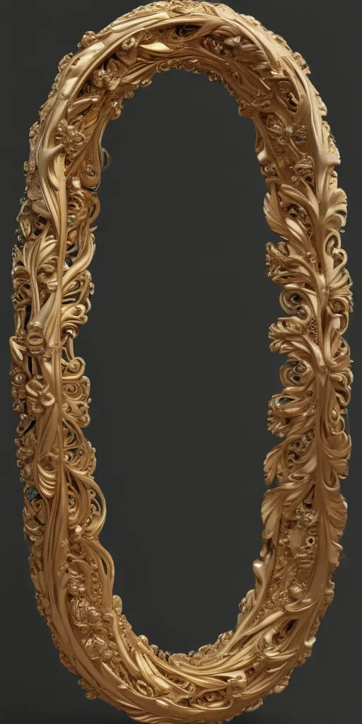 Intricately Carved Golden Frame Adorned with Elegant Floral Patterns ...
