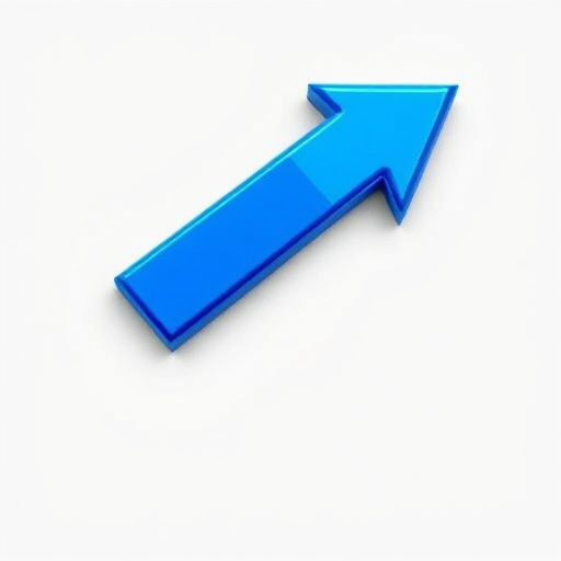 Create a high-resolution digital illustration of a bold, glossy blue arrow pointing right with a subtle shadow effect, captured with a Canon EOS 5D Mark IV at f/2.8, ISO 100, 1/250s, using a macro lens for clarity and vibrancy.