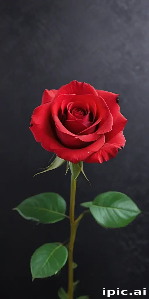 A Beautiful Red Rose Standing Tall Against a Dark Background