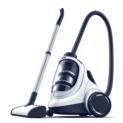 Create a high-quality vector illustration of a vacuum cleaner with a modern design, featuring a minimalist style, shot from a low angle perspective, using a DSLR camera with a 50mm lens at f/1.8, ISO 100, and a shutter speed of 1/200 sec to enhance depth of field and clarity.