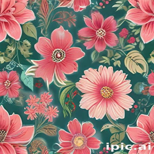 Vibrant Floral Pattern Featuring Various Pink Flowers on a Dark Background