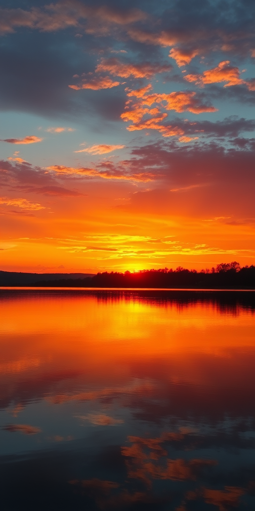 capture a high-resolution image of a tranquil sunset over a calm lake with vibrant colors and reflections, using a DSLR camera, aperture f/8, ISO 100, shutter speed 1/200s, landscape orientation, wide-angle lens, with soft lighting for enhanced detail and clarity