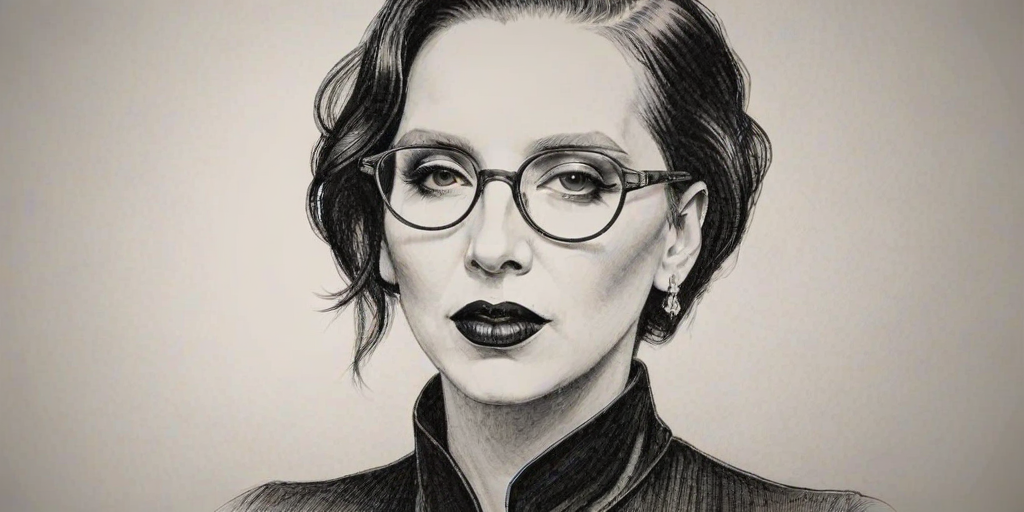 Resplendent Marilyn Manson, pencil sketch, portrait of Charming woman 1920s in glasses, hair style beatnik, outline, clear lines, fine lines, 8k