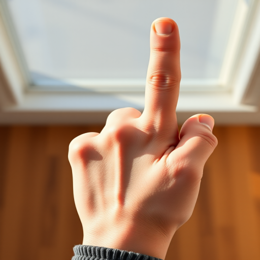 Generate a high-quality vector image of a raised index finger hand gesture, using a DSLR camera with a focal length of 50mm, aperture set at f/2.8, ISO 100, shot from a top-down view, using a soft natural light for enhanced clarity and smooth gradients.