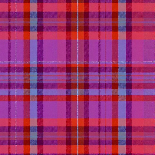 Generate a high-resolution image of a colorful plaid pattern featuring shades of blue, purple, orange, and brown, using a DSLR camera with a 50mm lens, f/2.8 aperture, ISO 100, and shot from a straight-on angle to enhance detail and clarity.
