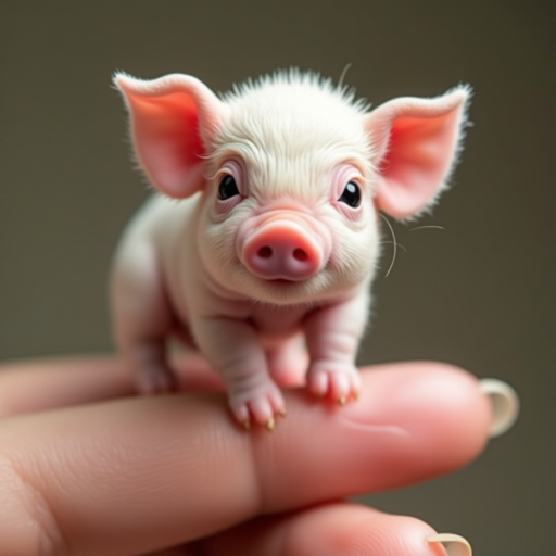 An extremely hyper-realistic baby pig, its whole body fits perfectly in someone's finger. The baby pig has rare colors and is extremely adorable. The baby pig is extremely cute, making it eye-catching when enlarged. And standing on 2 legs
