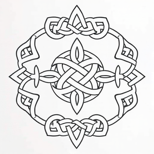 Create an intricate, high-resolution illustration of a series of interwoven Celtic knot designs on a clean white background, using a DSLR camera with a 50mm lens, f/2.8 aperture, focusing on sharp details, with natural lighting and a shallow depth of field for added texture clarity.