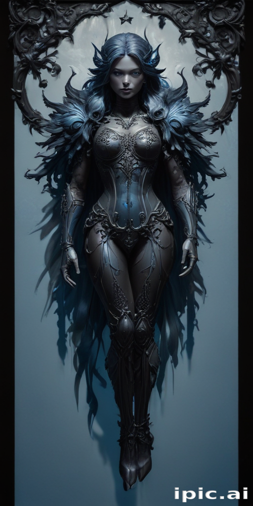 Majestic Fantasy Warrior with Intricate Armor and Ethereal Blue Hair Design