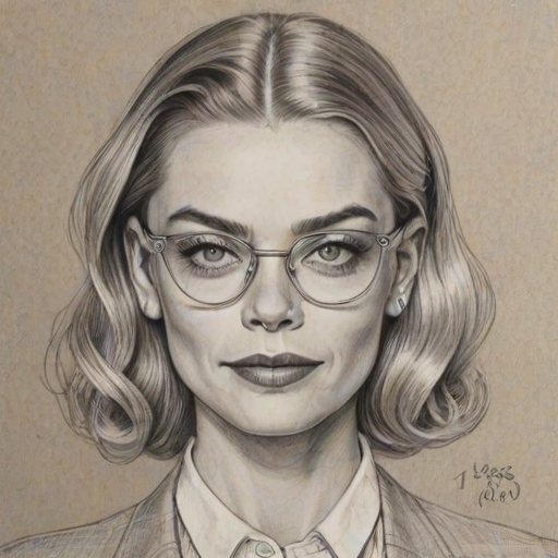Bewitching Jaime King, pencil sketch, portrait of Wonderful woman 1933s in glasses, hair style beatnik, outline, clear lines, fine lines, 8k